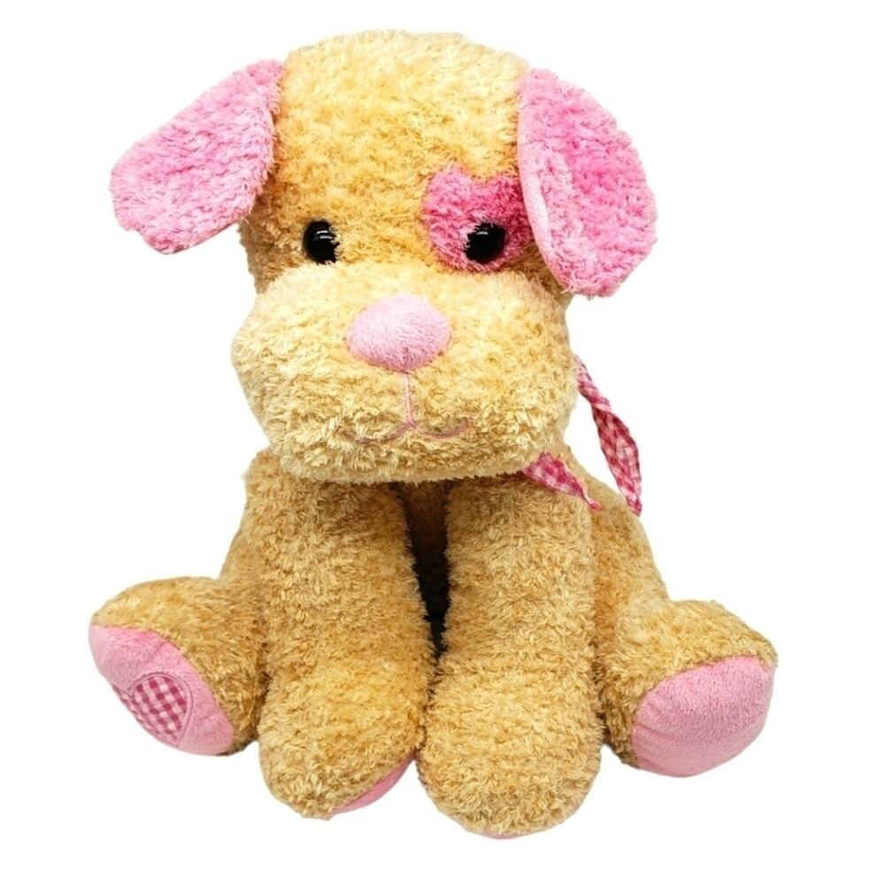 Animal Adventure 13" Puppy Dog Pink Heart with Gingham Scarf Bandana 2017